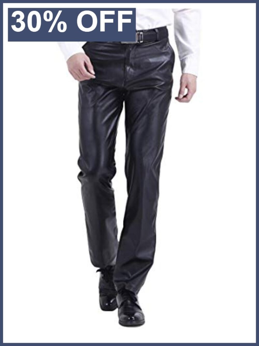 Men's Faux Leather Straight Leg Pants Business Casual Regular Fit